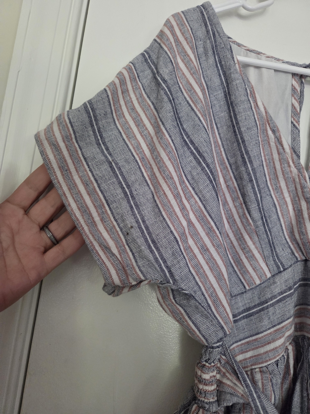 American Eagle Outfitters Striped V-Neck Tie-Waist Romper in Blue and White - Picture 6 of 7